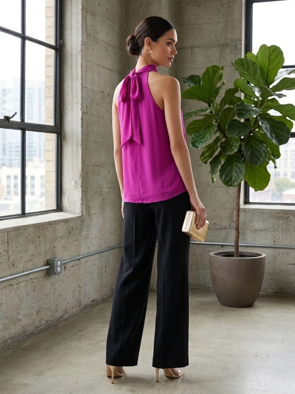 Sleeveless Fuchsia Halter Blouse Size Small